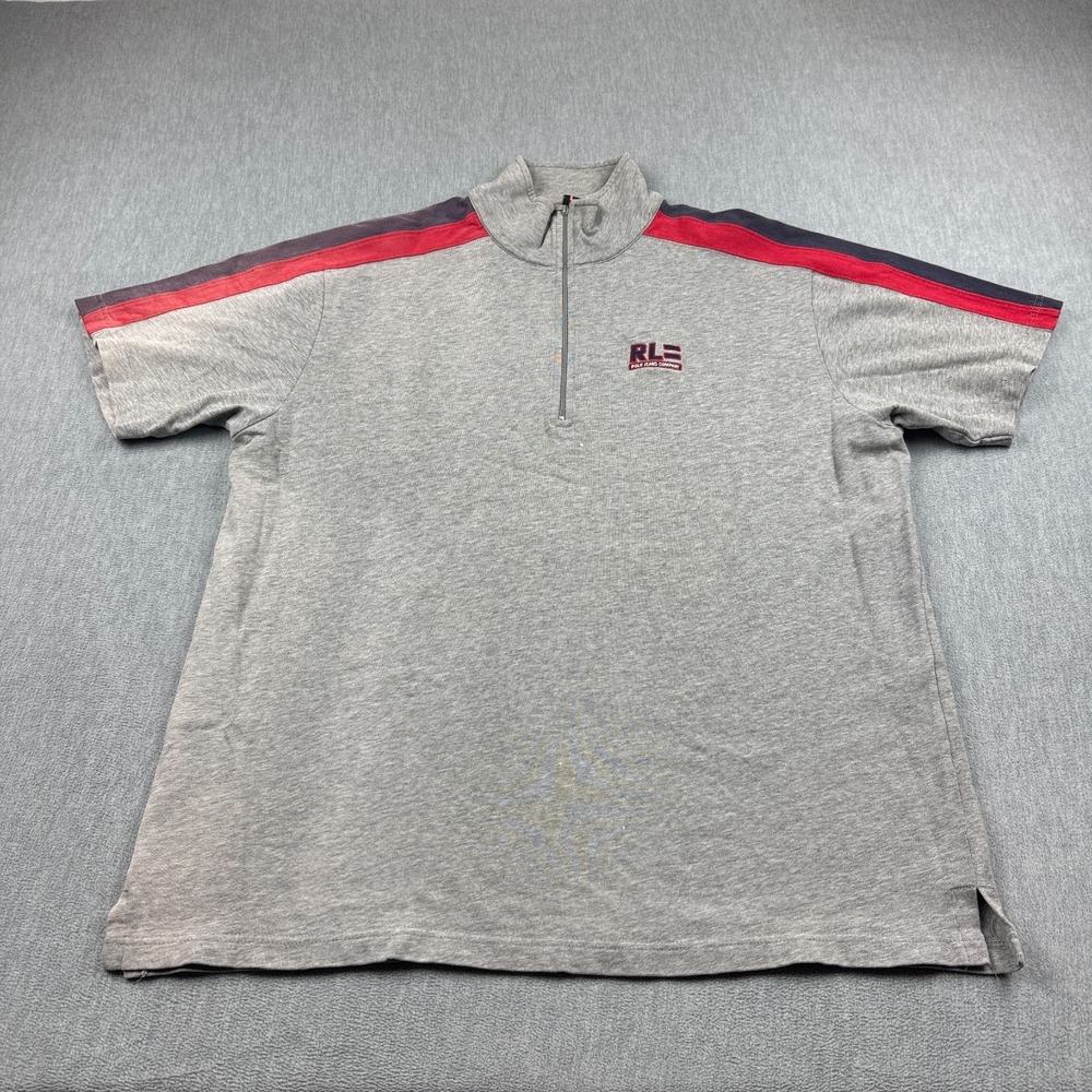 Vintage‎ Ralph Lauren Polo Jeans Shirt Mens XL Gray Pullover 1/4 Zip Mock Neck